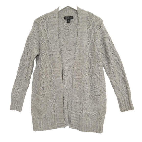 Rachel Zoe Gray Cable Knit Cardigan Sweater Sz Large Wool Blend Open Front - Picture 1 of 9